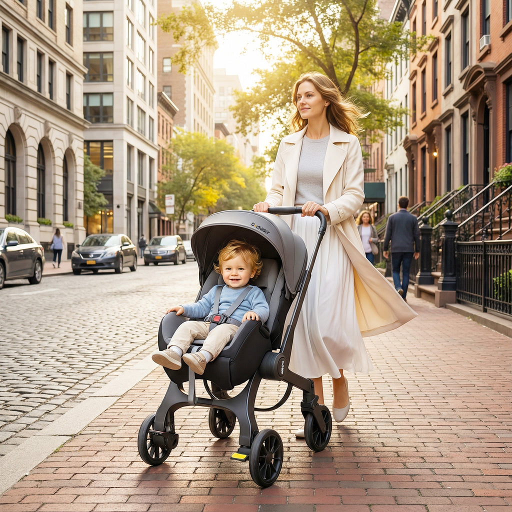 Cochildor Foldable Stroller Portable Travel Carriage with Bidirectional Push (Front\u002FReverse), Adjustable Canopy & Lightweight - Foldable for Airplane, Public Transport - Newborn Stroller, Frame