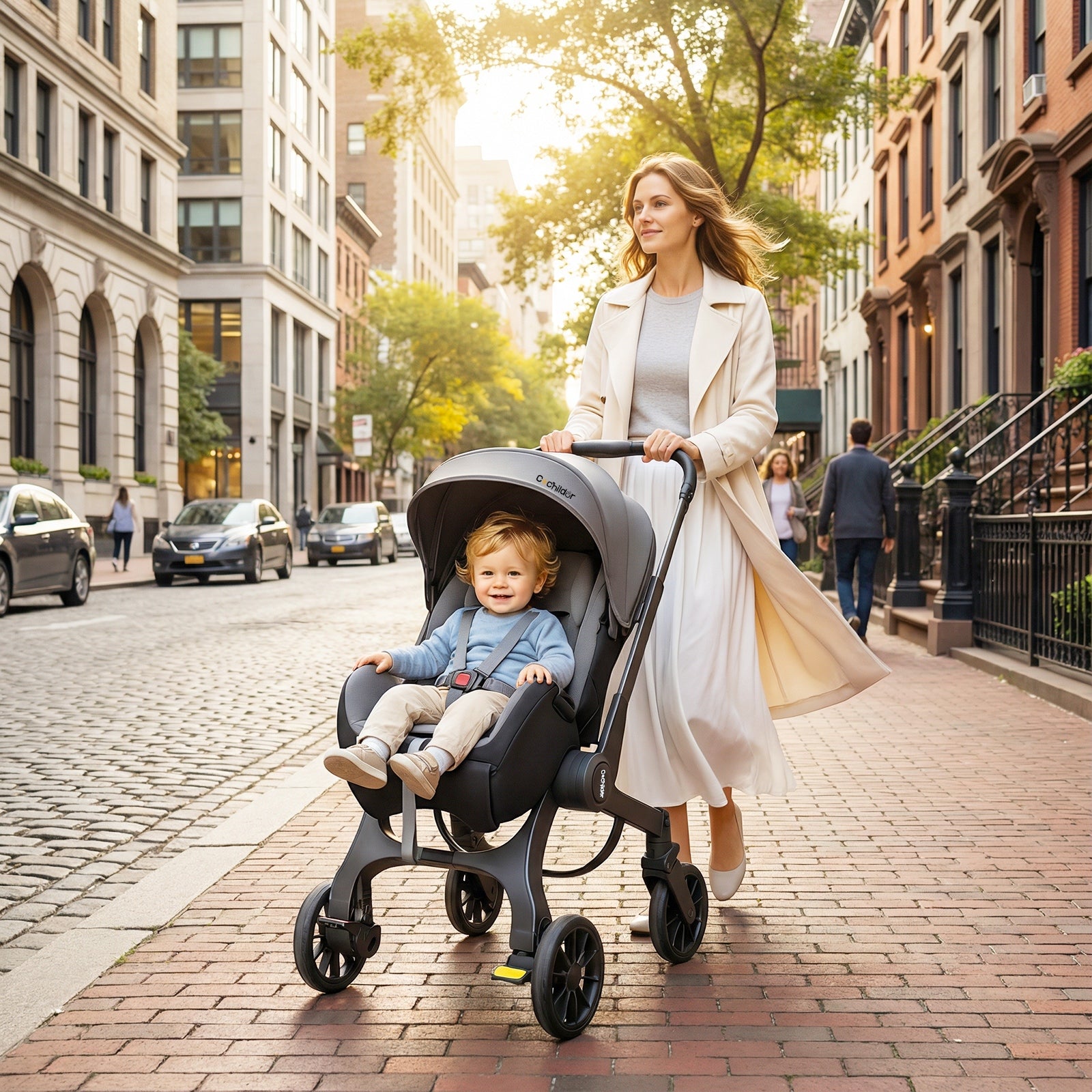 Cochildor Foldable Stroller Portable Travel Carriage with Bidirectional Push (Front\u002FReverse), Adjustable Canopy & Lightweight - Foldable for Airplane, Public Transport - Newborn Stroller, Frame