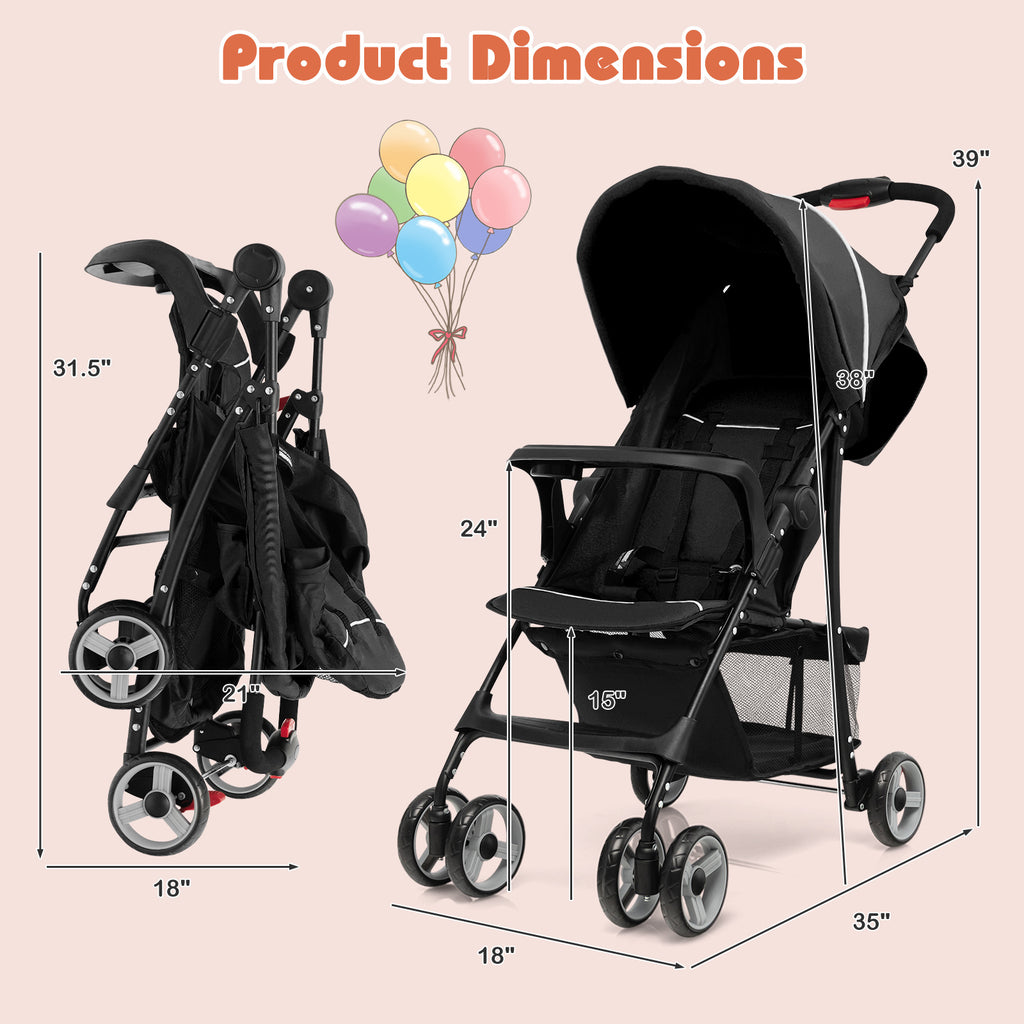 Lightweight Travel Stroller with Single Hand Folding Design, Adjustable Canopy, Reclining Backrest, 5 Point Harness, Snack Tray, Storage, Foldable And Portable Stroller, Kids Travel Wagon, Baby Stroller
