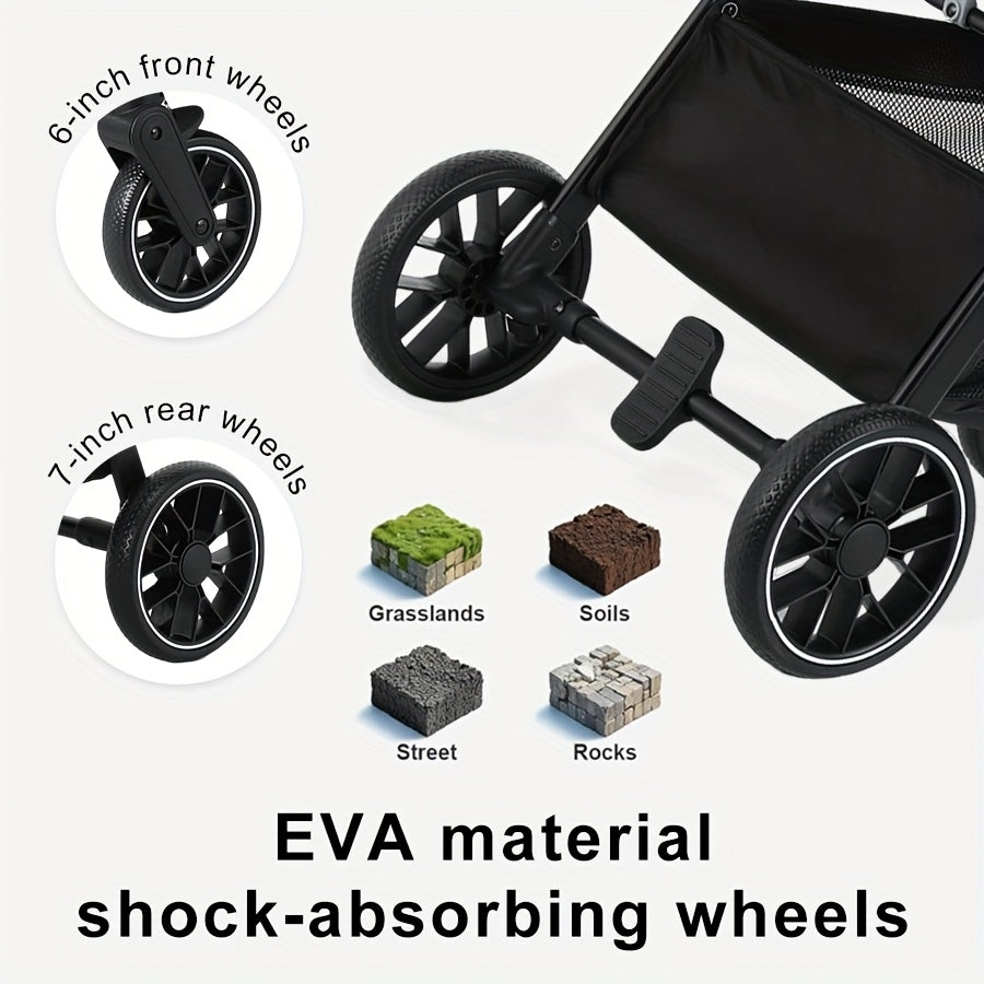 Foldable Baby Stroller with Reclining Shock-Absorbing Seat & Storage Basket - Lightweight Frame, Compact Stroller for \u002F, Quick-Fold Portability (Removable Handle) - \u002F - Baby Travel