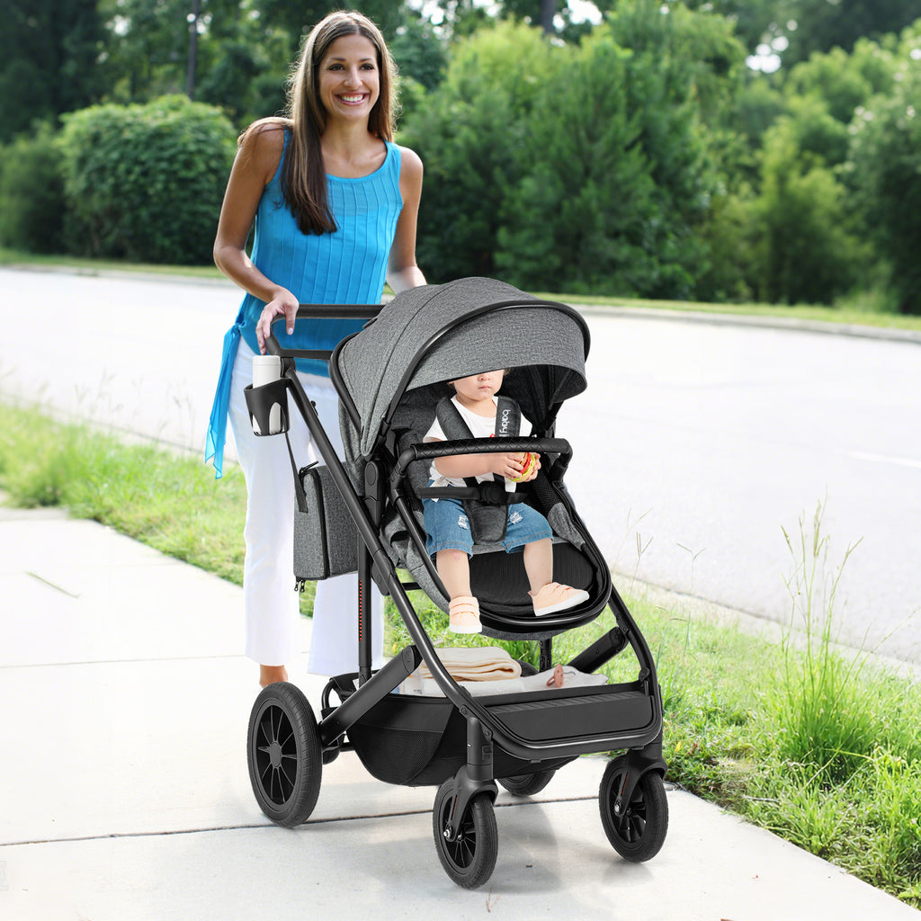 3-In-1 Baby Stroller for Newborns, Foldable High Landscape Convertible Stroller with 4 Wheels, Removable Bassinet, Adjustable Canopy And Handle, Diaper Bag, Cup Holder, Kids Travel Wagon, Baby Stroller