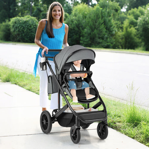 3-In-1 Baby Stroller for Newborns, Foldable High Landscape Convertible Stroller with 4 Wheels, Removable Bassinet, Adjustable Canopy And Handle, Diaper Bag, Cup Holder, Kids Travel Wagon, Baby Stroller