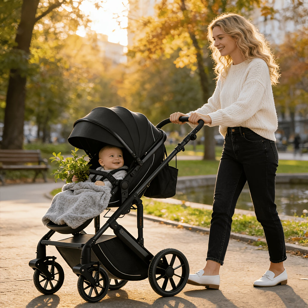 The Baby Stroller Can Be Folded with One Button and Is Super Portable, with Shock-absorbing Wheels Suitable for Various Road Conditions. It Is Very Convenient to Take It Home and Go Out with Your Baby.