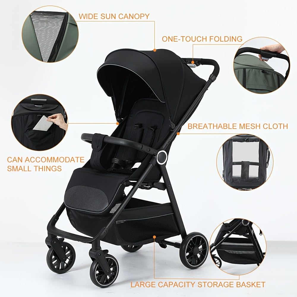 Foldable Baby Stroller with Reclining Shock-Absorbing Seat & Storage Basket - Lightweight Frame, Compact Stroller for \u002F, Quick-Fold Portability (Removable Handle) - \u002F - Baby Travel