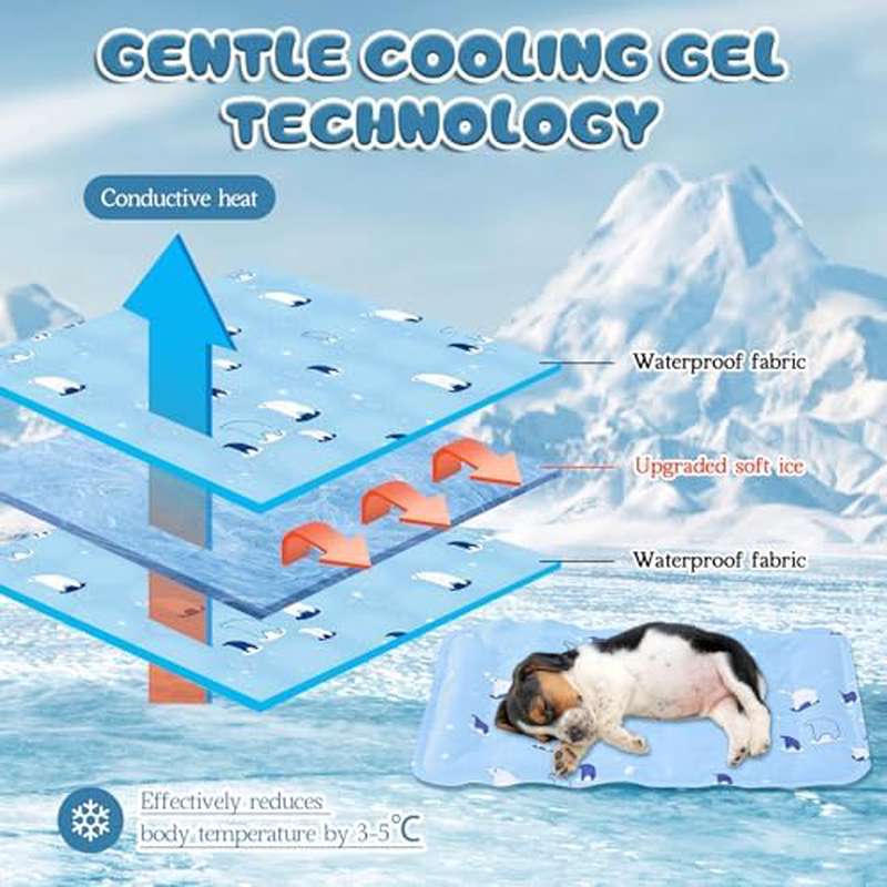 Portable Outdoor Pet Cooling & Mat Suitable for Small\u002FMedium Dogs & Cats - Washable Gel Cooling Pad, PVC Chewproof Bed for Travel, Crate, Stroller, \u002FOutdoor Use