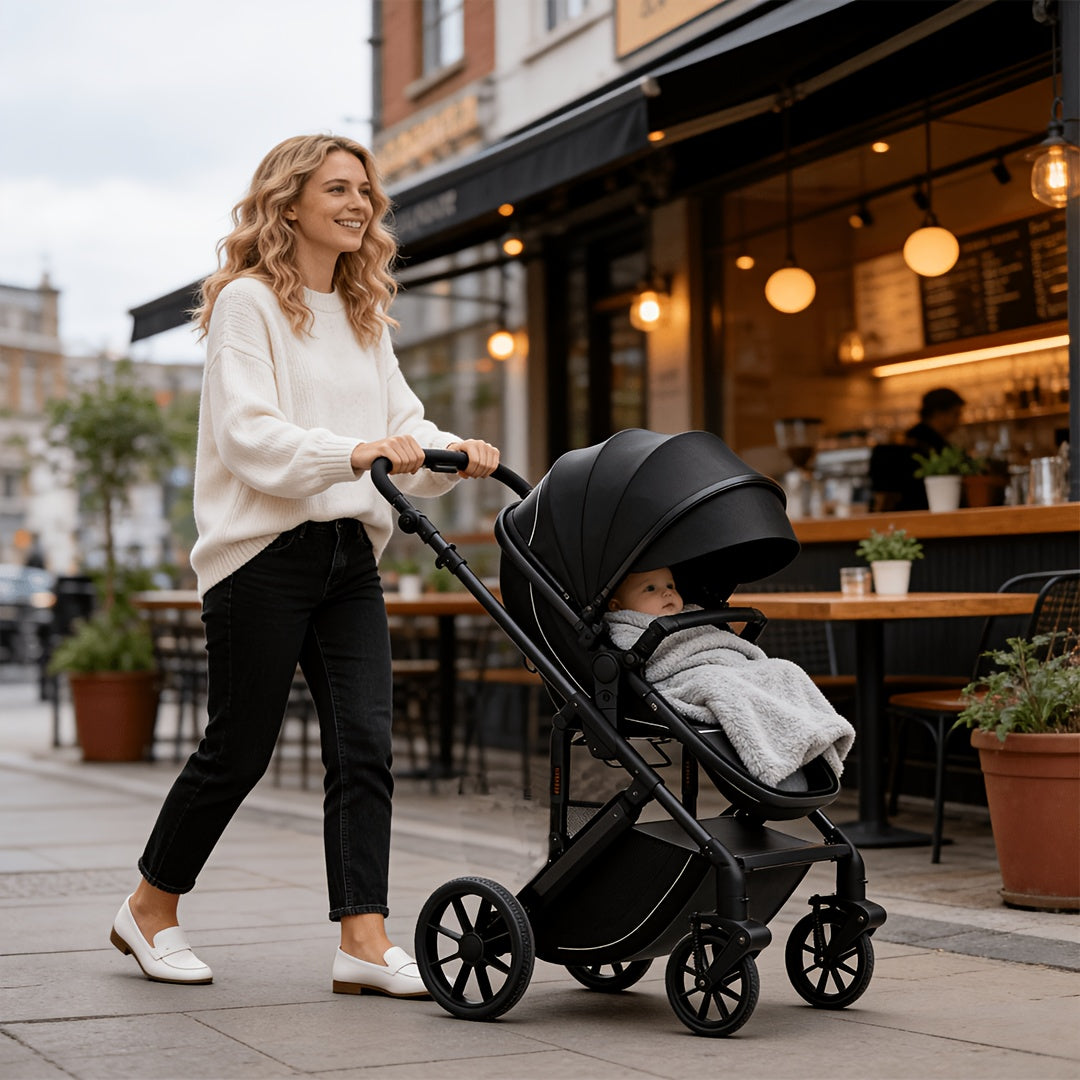 The Baby Stroller Can Be Folded with One Button and Is Super Portable, with Shock-absorbing Wheels Suitable for Various Road Conditions. It Is Very Convenient to Take It Home and Go Out with Your Baby.