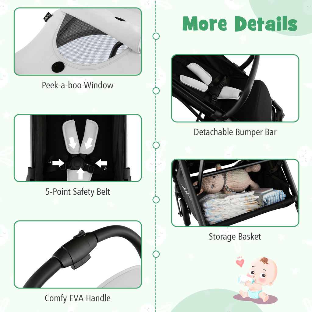 Folding Baby Stroller W\u002F Adjustable Backrest, Footrest And Canopy, Gravity Folding And Self Standing Design, All Terrain EVA Wheels, Kids Travel Wagon, Baby Stroller