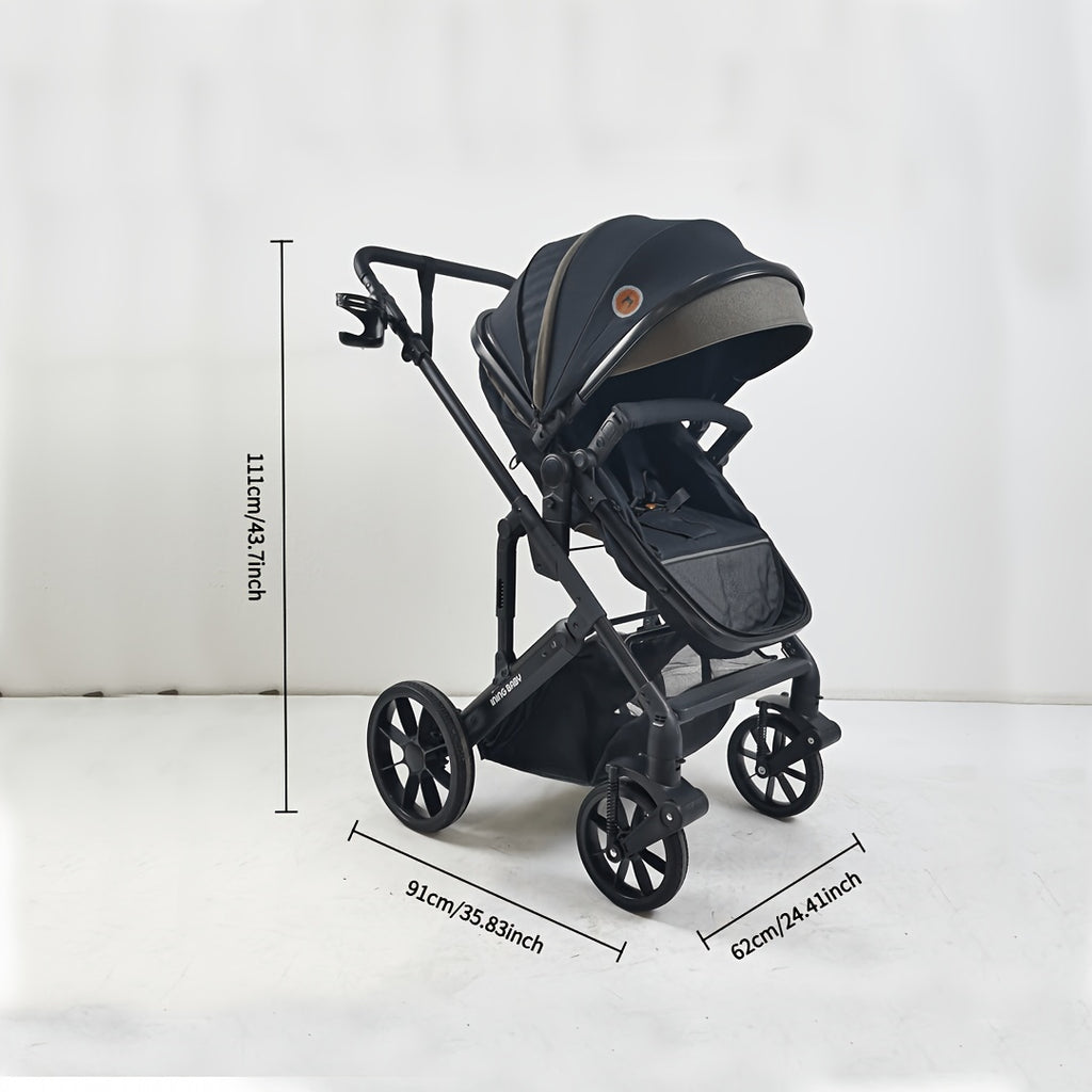 High View Baby Stroller, Reversible Pushchair with Large Wheels Anti Shock for Toddler, Adjustable Seat Stroller with Large Storage Basket, High Landscape Stroller