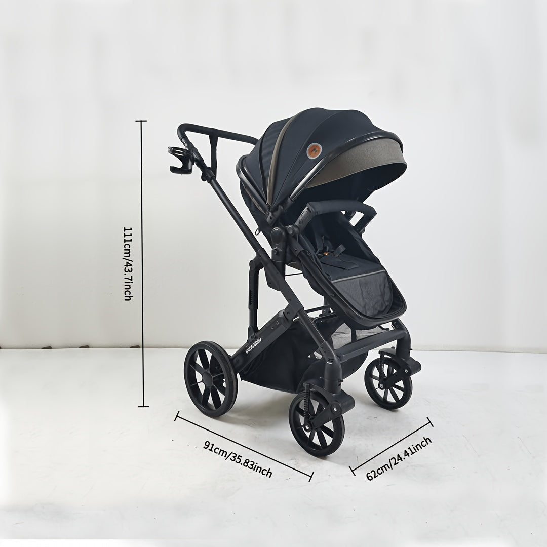 High View Baby Stroller, Reversible Pushchair with Large Wheels Anti Shock for Toddler, Adjustable Seat Stroller with Large Storage Basket, High Landscape Stroller