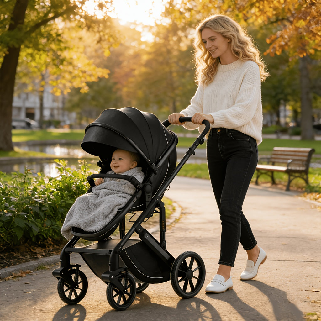 The Baby Stroller Can Be Folded with One Button and Is Super Portable, with Shock-absorbing Wheels Suitable for Various Road Conditions. It Is Very Convenient to Take It Home and Go Out with Your Baby.
