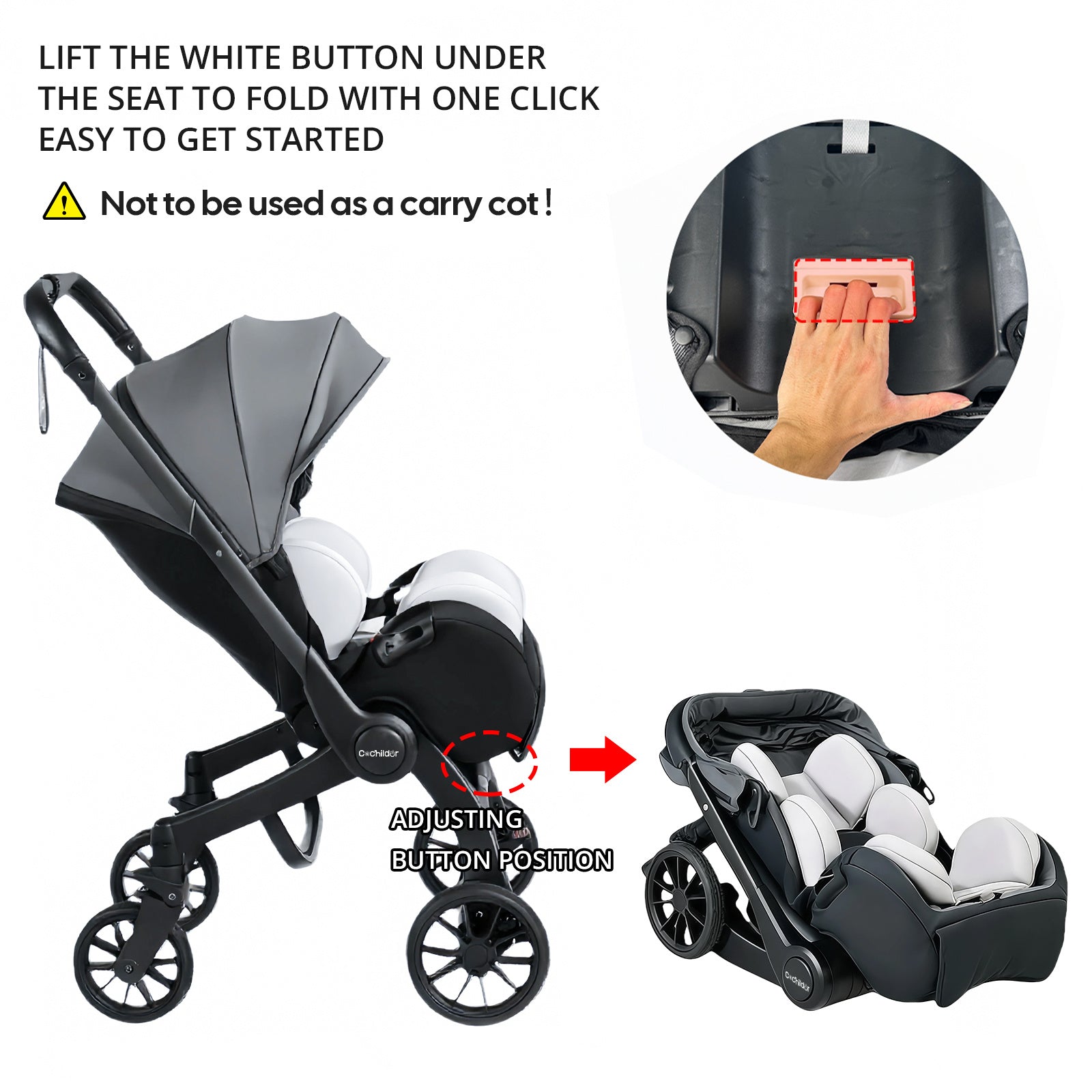 Cochildor Foldable Stroller Portable Travel Carriage with Bidirectional Push (Front\u002FReverse), Adjustable Canopy & Lightweight - Foldable for Airplane, Public Transport - Newborn Stroller, Frame